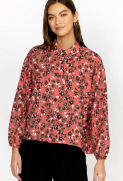 New Johnny Was High Low Button Shirt Pale Blush Orchid Floral