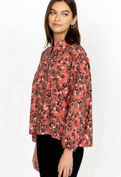 New Johnny Was High Low Button Shirt Pale Blush Orchid Floral