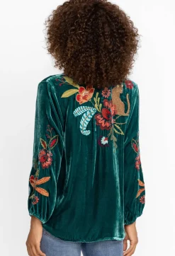 Discount Johnny Was Isabella Velvet Field Blouse Deep Teal