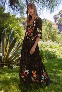 Discount Johnny Was Isabella Velvet Tiered Dress French Leopard