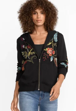 New Johnny Was Isabella Zip Up Thermal Hoodie Black
