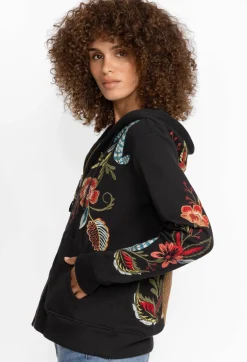 New Johnny Was Isabella Zip Up Thermal Hoodie Black