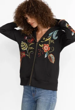 New Johnny Was Isabella Zip Up Thermal Hoodie Black