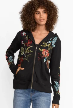 New Johnny Was Isabella Zip Up Thermal Hoodie Black