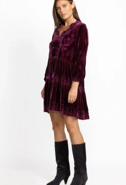 Sale Johnny Was Ivey Velvet Field Tiered Dress Eggplant