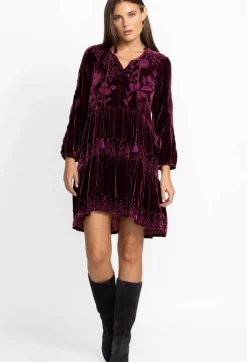 Sale Johnny Was Ivey Velvet Field Tiered Dress Eggplant