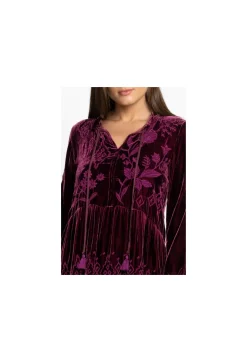 Sale Johnny Was Ivey Velvet Field Tiered Dress Eggplant