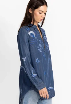 Hot Johnny Was Jazmine Zipup Shirt Tunic Denim Blue