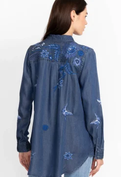 Hot Johnny Was Jazmine Zipup Shirt Tunic Denim Blue