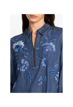 Hot Johnny Was Jazmine Zipup Shirt Tunic Denim Blue