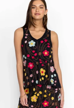 Johnny Was Joni Raw Edge V-Neck Tank Black