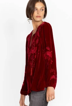 Best Johnny Was Junie Velvet Relaxed Blouse Rich Red