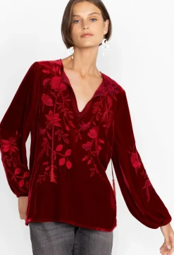 Best Johnny Was Junie Velvet Relaxed Blouse Rich Red