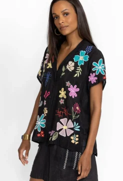 Clearance Johnny Was Kiki Applique Blouse Black