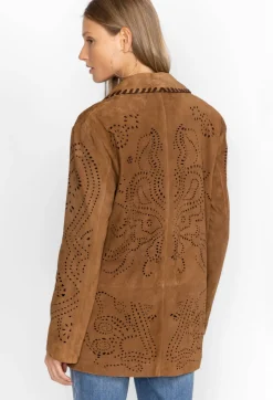 Sale Johnny Was Laser Cut Suede Whipstitch Blazer Gold