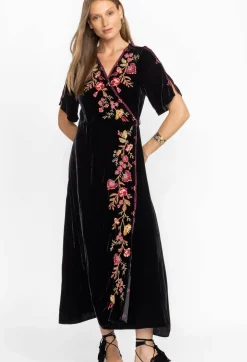 New Johnny Was Lilith Velvet Wrap Dress Black