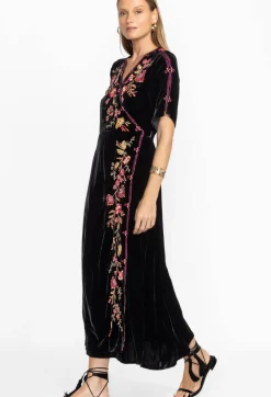 New Johnny Was Lilith Velvet Wrap Dress Black