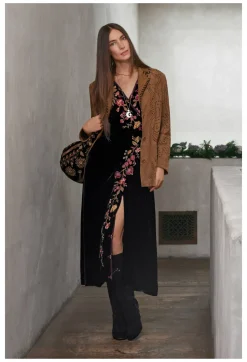 New Johnny Was Lilith Velvet Wrap Dress Black