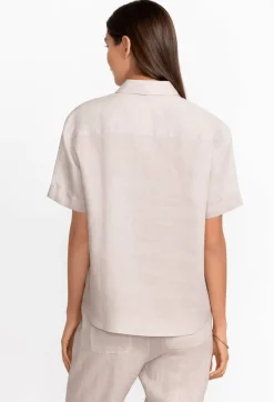 Sale Johnny Was Linen Cuff Sleeve Camp Shirt Silver Cloud