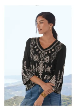 Sale Johnny Was Liona V-Neck Kimono Sleeve Tee Black