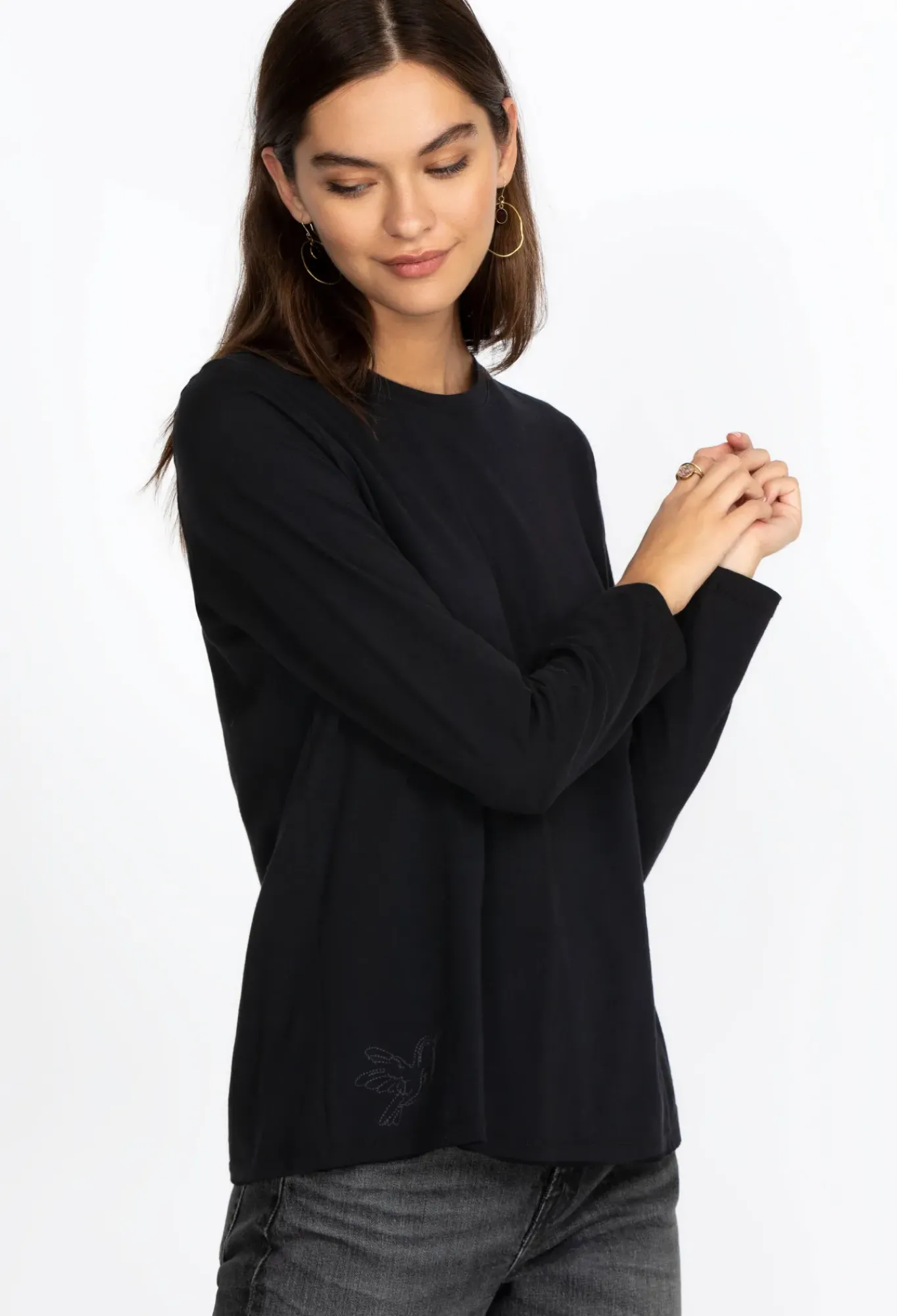 Best Johnny Was Long Sleeve Crew Neck Layering Tee Black