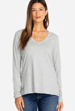 Sale Johnny Was Long Sleeve V-Neck Layering Tee Heather Grey