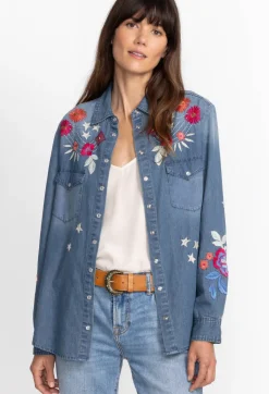 New Johnny Was Mika Denim Pocket Shirt Denim Blue