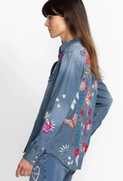 New Johnny Was Mika Denim Pocket Shirt Denim Blue