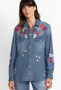 New Johnny Was Mika Denim Pocket Shirt Denim Blue