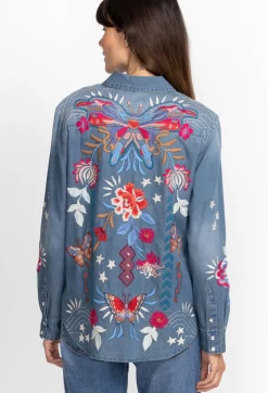 New Johnny Was Mika Denim Pocket Shirt Denim Blue
