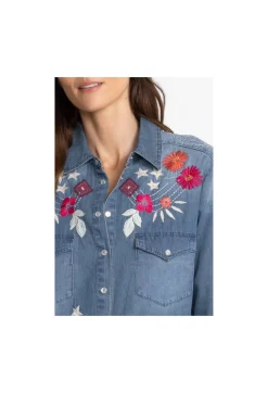 New Johnny Was Mika Denim Pocket Shirt Denim Blue