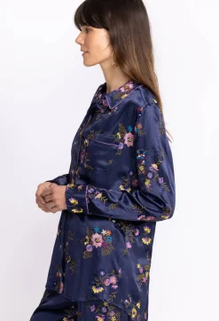 Johnny Was Misty Rayon Button Down Shirt Sapphire Blue