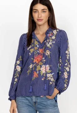 Discount Johnny Was Nalina Ruffle Scarf Back Blouse Stripe