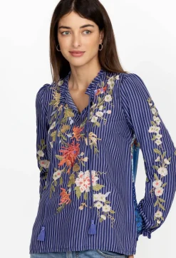 Discount Johnny Was Nalina Ruffle Scarf Back Blouse Stripe