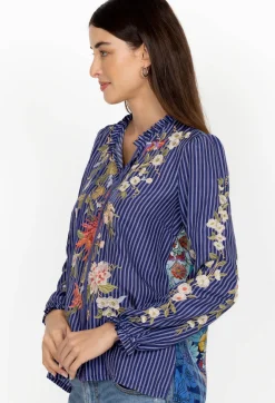 Discount Johnny Was Nalina Ruffle Scarf Back Blouse Stripe