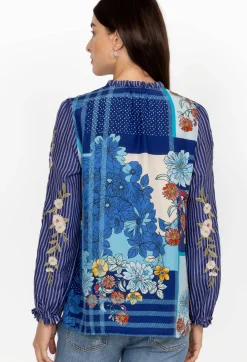 Discount Johnny Was Nalina Ruffle Scarf Back Blouse Stripe