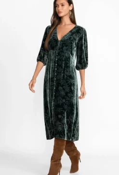 Outlet Johnny Was Natalia Silk Midi Dress Emerald Green