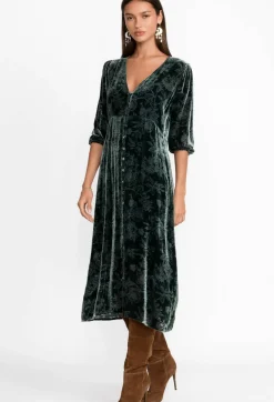 Outlet Johnny Was Natalia Silk Midi Dress Emerald Green