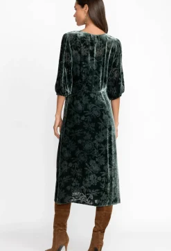 Outlet Johnny Was Natalia Silk Midi Dress Emerald Green