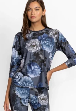 Clearance Johnny Was Oversize Crop L/S Tee Grey Peony