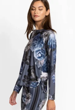 Clearance Johnny Was Oversize Crop L/S Tee Grey Peony