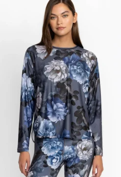 Clearance Johnny Was Oversize Crop L/S Tee Grey Peony