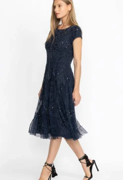 Hot Johnny Was Paisley Beaded Mesh Dress Navy