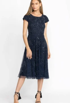 Hot Johnny Was Paisley Beaded Mesh Dress Navy