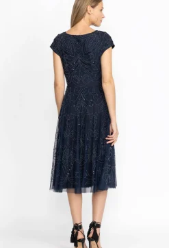 Hot Johnny Was Paisley Beaded Mesh Dress Navy