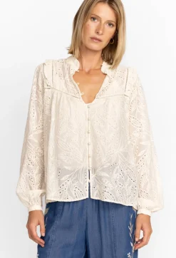 Outlet Johnny Was Palmas Ricas Eyelet Blouse Ecru