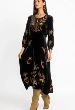 Clearance Johnny Was Palmira Velvet Effortless Midi Dress Black