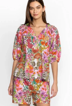Sale Johnny Was Puff Sleeve Button Front Blouse Wild Garden