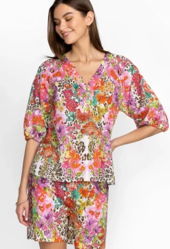 Sale Johnny Was Puff Sleeve Button Front Blouse Wild Garden