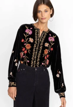 New Johnny Was Quinn Velvet Mandarin Shirt Black